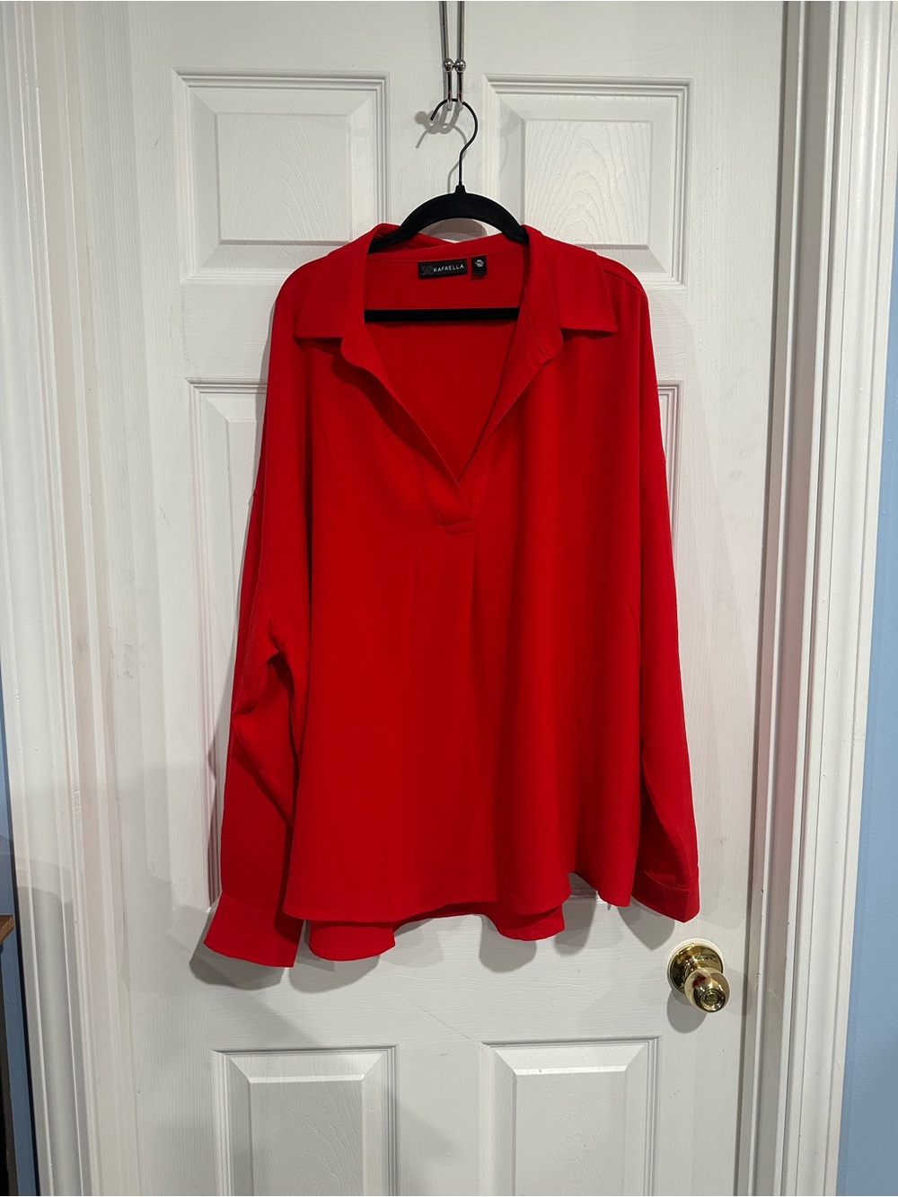 Rafaella Bright Red V-Neck Long Sleeve Blouse